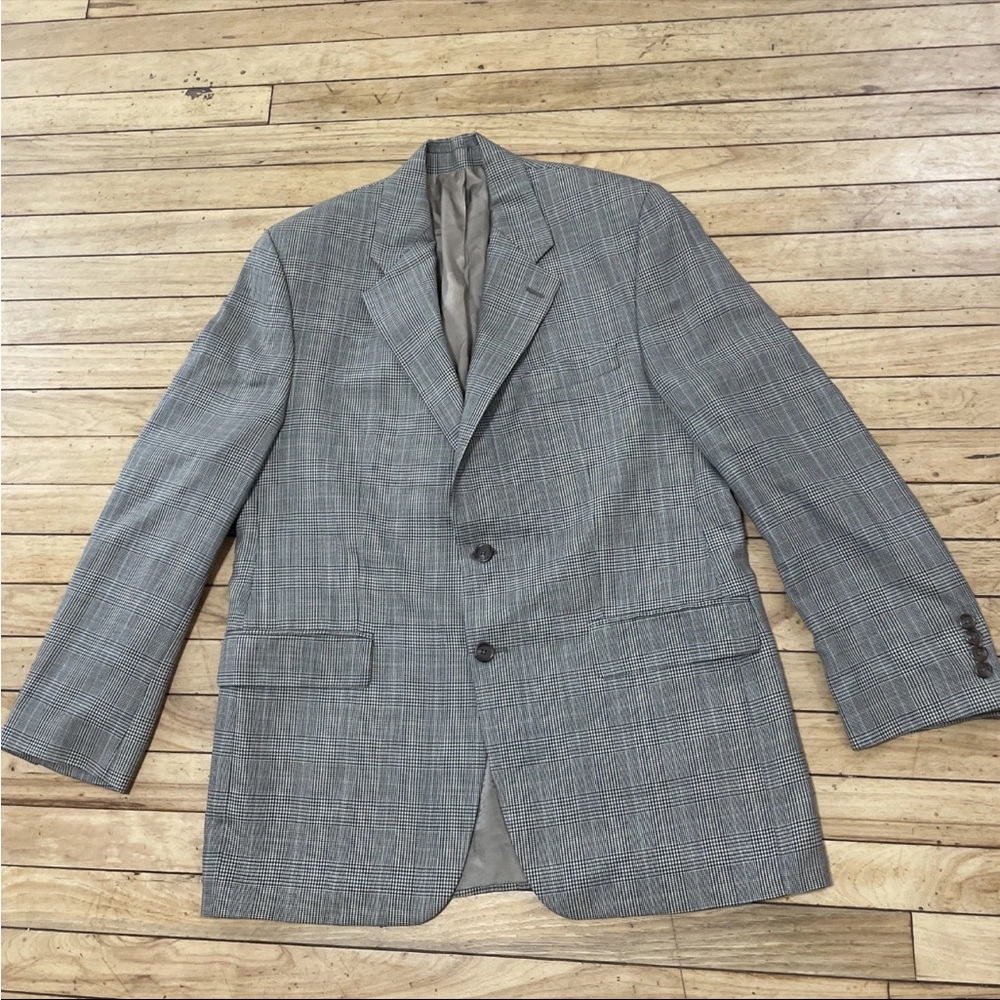 Chaps Ralph Lauren Wool Suit Jacket Men 44 Nailshead Plaid 2 Button Coat Blazer